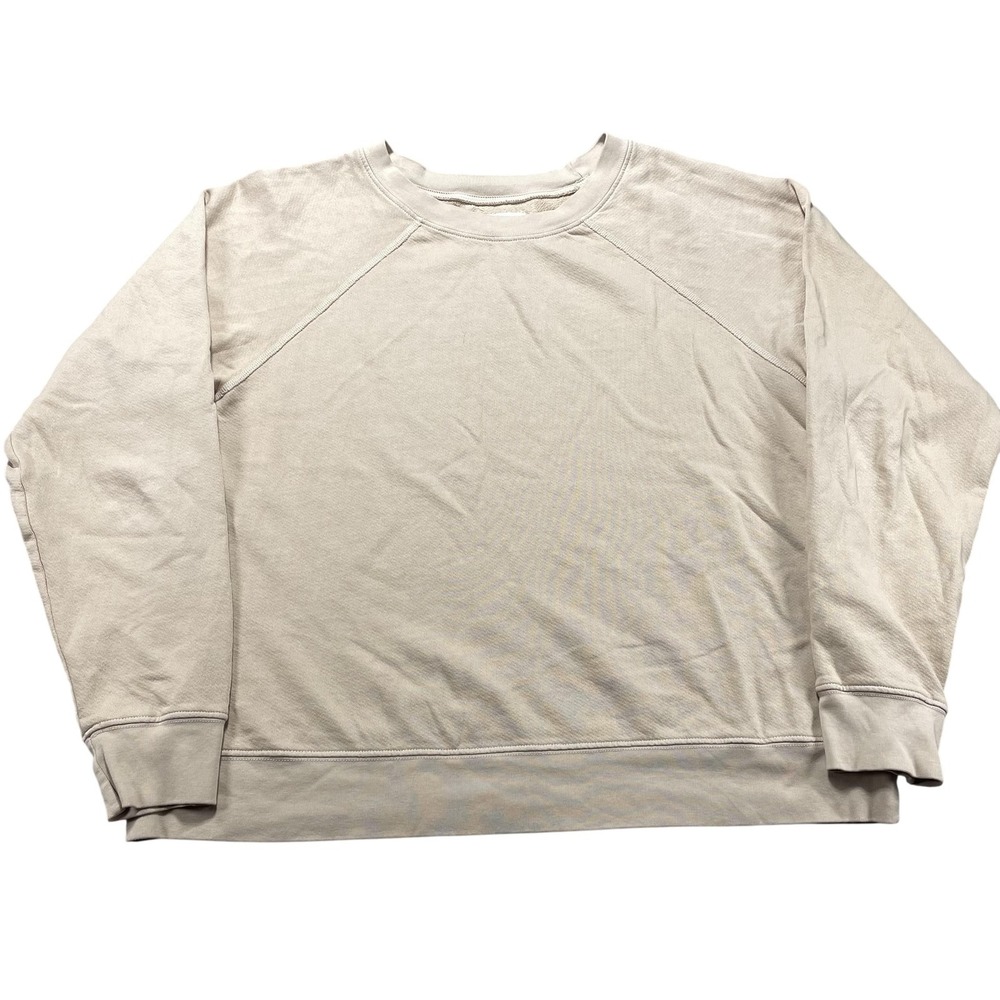 MATE Sweatshirt Womens XL Beige Organic Cotton Terry Raglan Crew Pullover Cozy